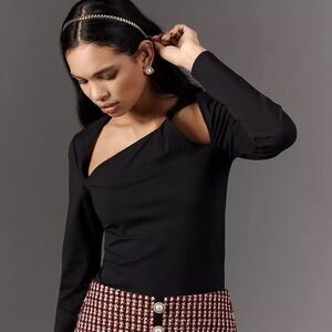 NWT By Anthropologie Asymmetrical Front-Twist Long-Sleeve Top in Black